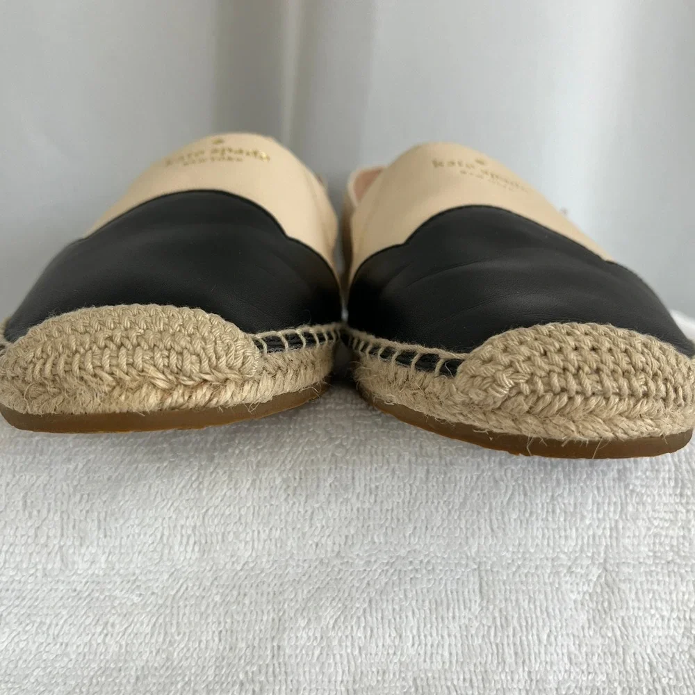 Kate Spade Garden Espadrille Flats Womens Bare Black Leather Resort Parisian